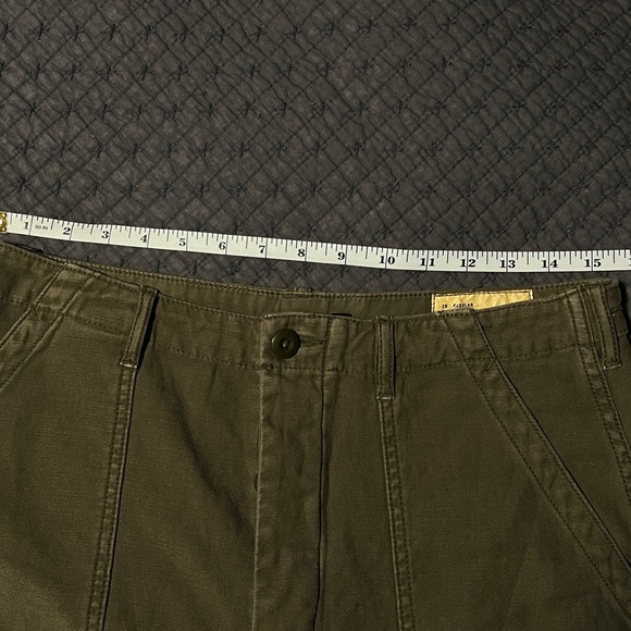 R13 olive army green utility Japanese denim distressed cropped straight leg pant - Picture 10 of 11